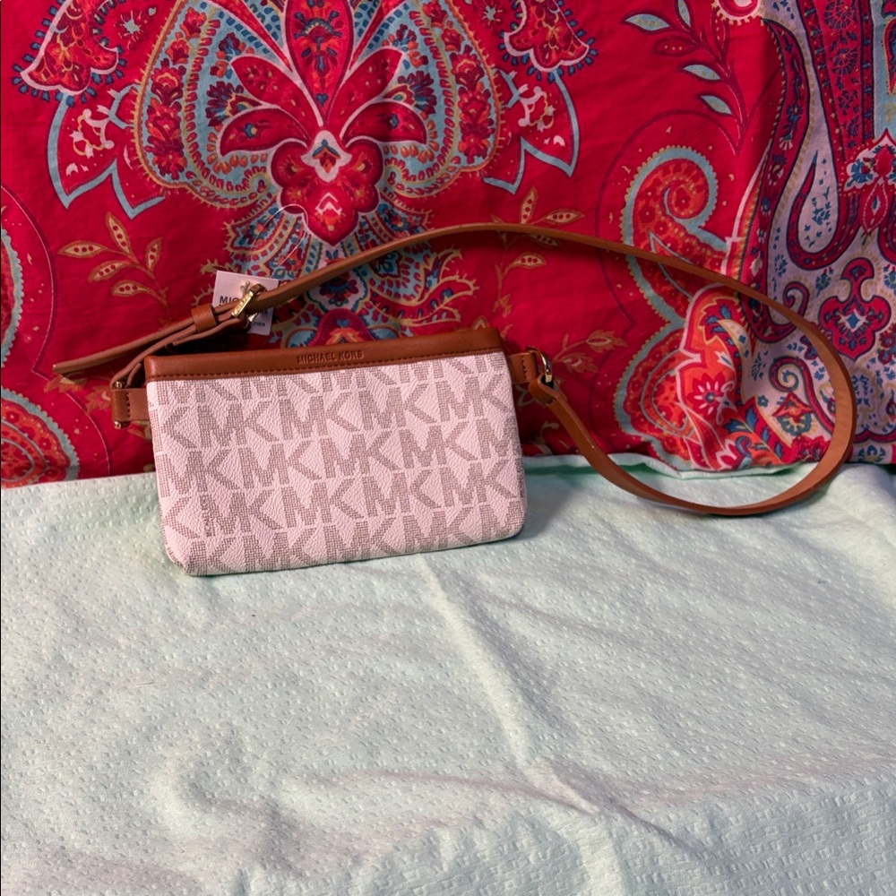 Michael Kors Brown & White Leather Belt Bag